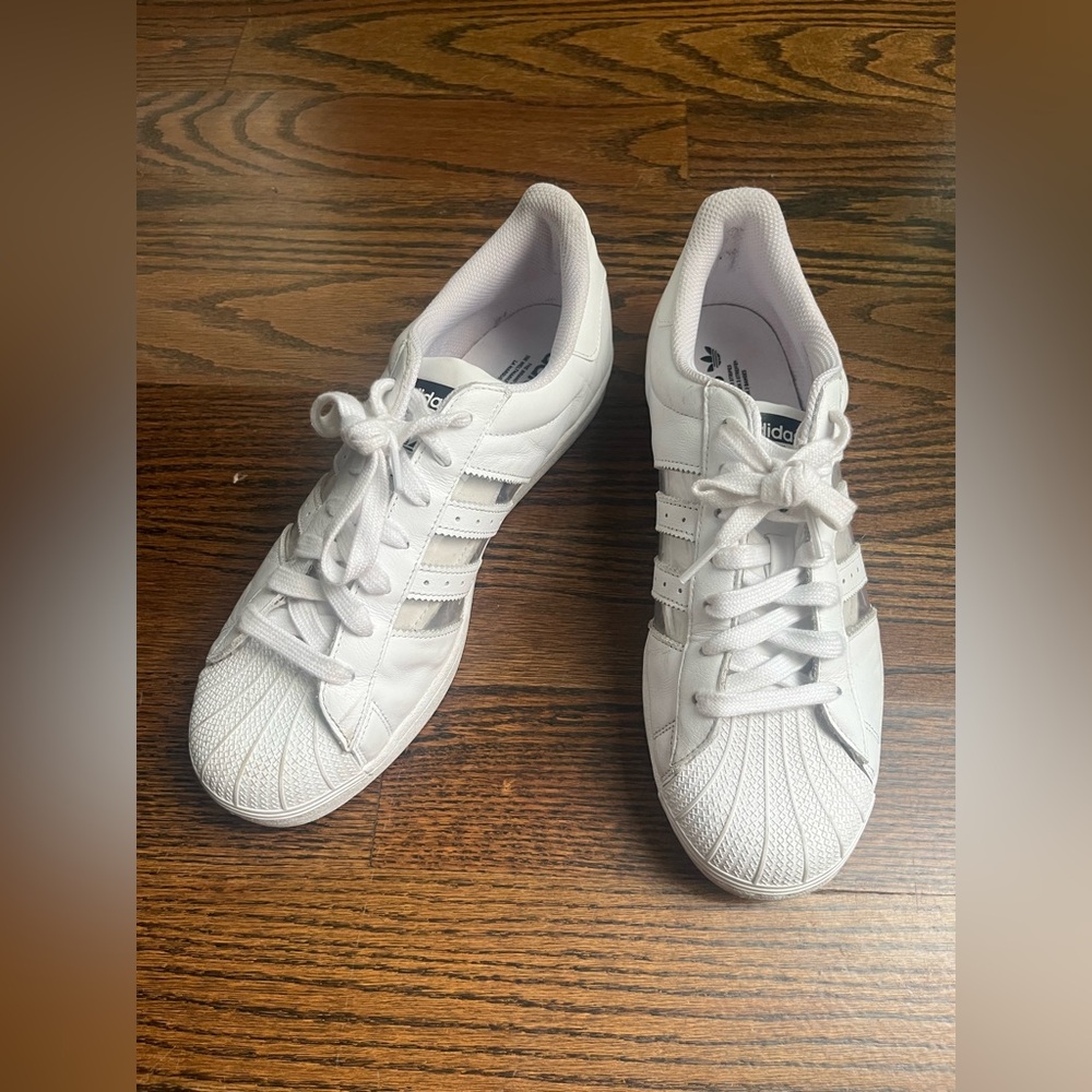 Adidas Superstar Shell Toe White Transparent 3 Stripe MENS size 10.5 sneakers